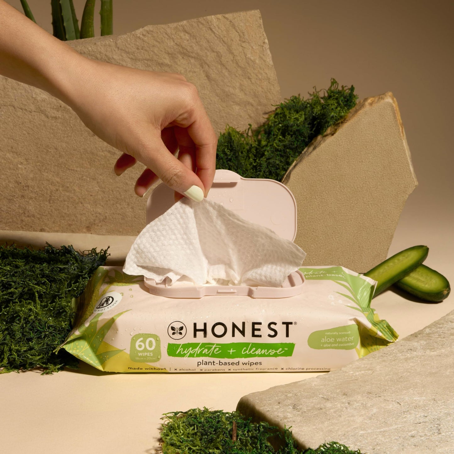 Close up of The Honest Company naturally scented wipes label