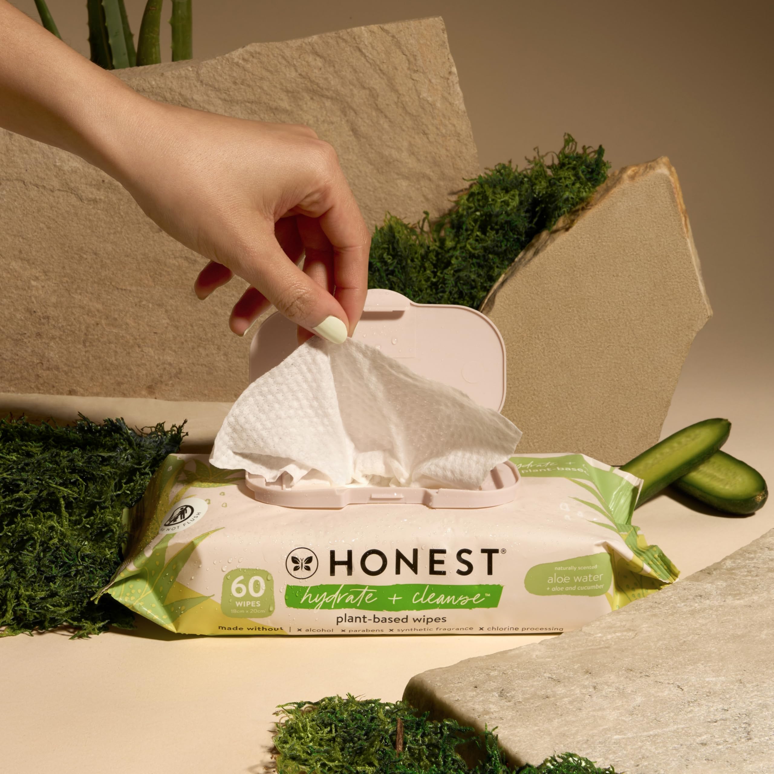 Close up of The Honest Company naturally scented wipes label