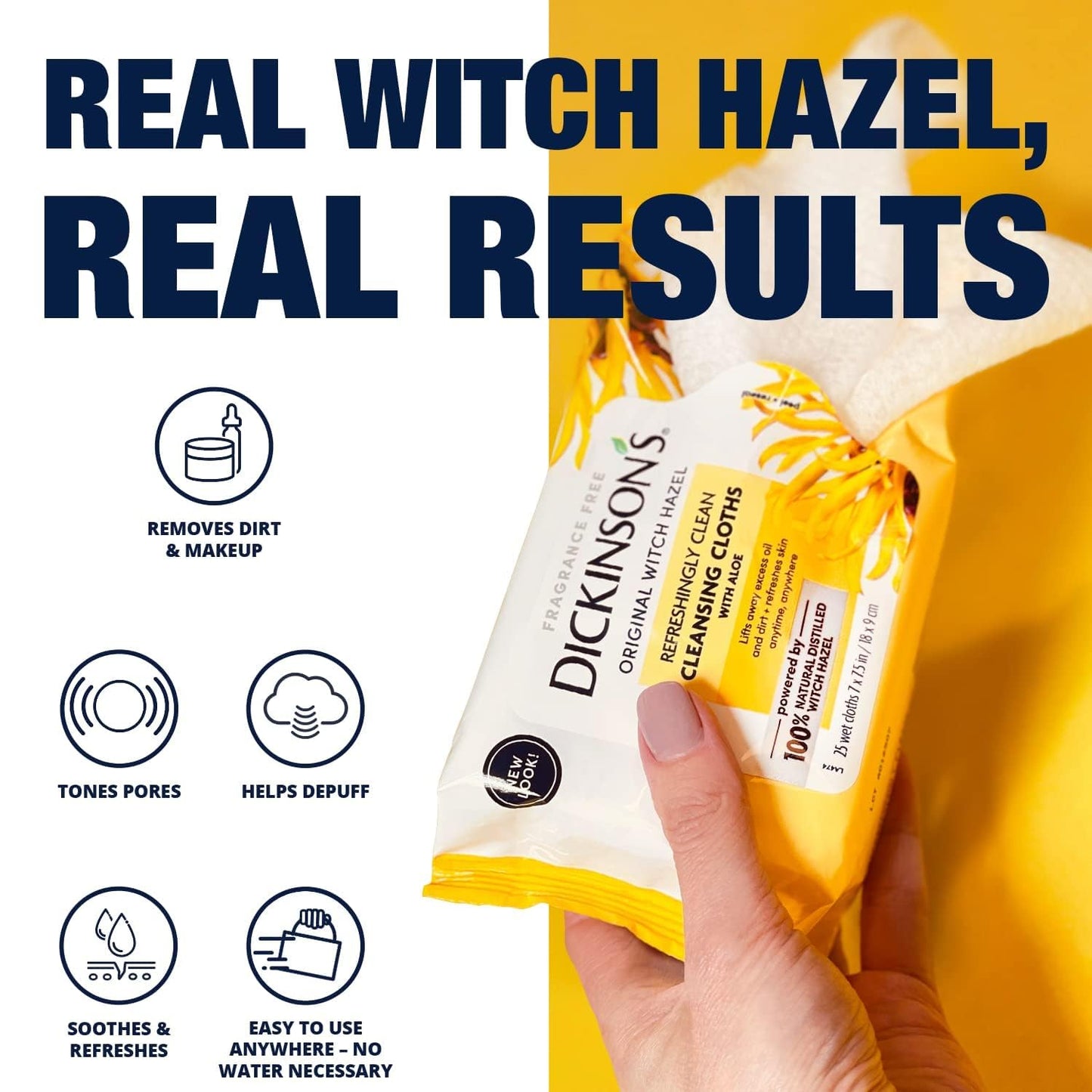 Close up of Dickinson's cleansing cloths texture and packaging