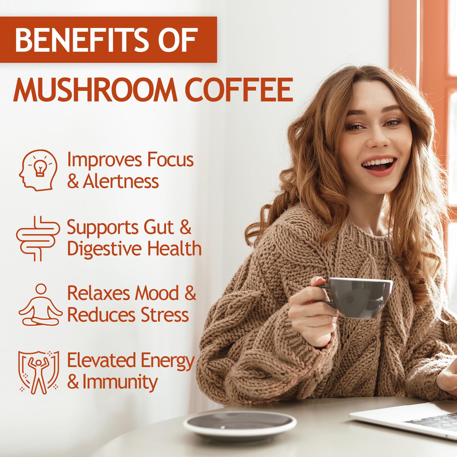 Arabica coffee powder mixed with six functional mushrooms scoop closeup