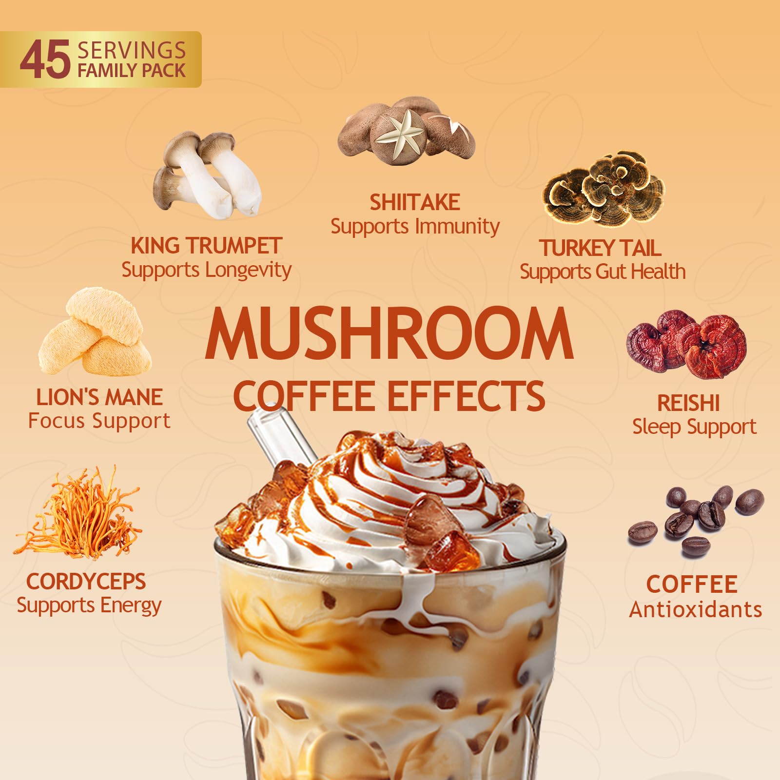 Mushroom coffee instant beverage prepared in a white ceramic mug