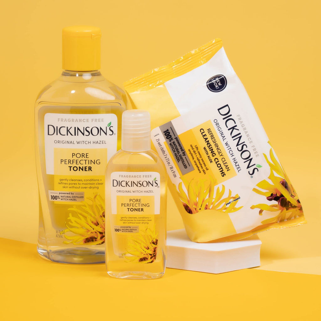 Dickinson's witch hazel cleansing cloths displayed for daily skincare routine