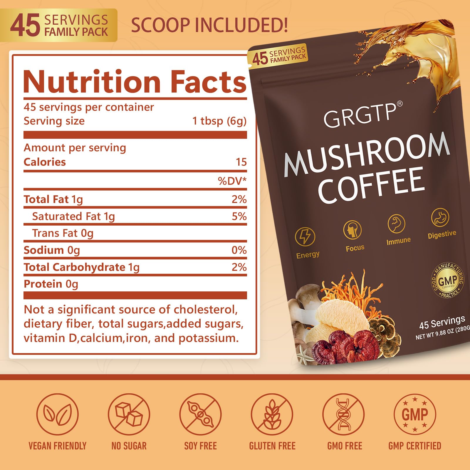 Vegan and gluten free functional mushroom coffee powder texture