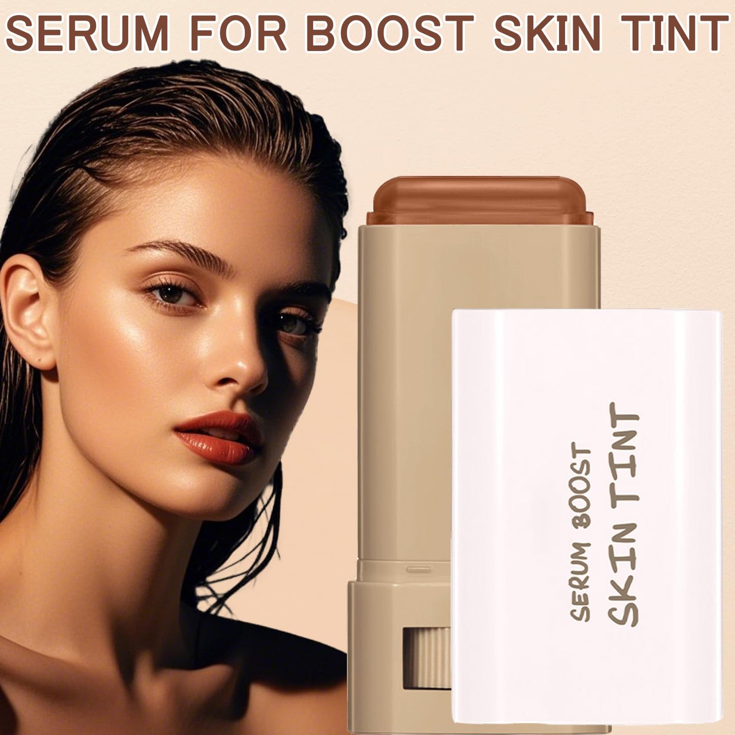 Texture shot of the TIRDET beauty balm serum boosted skin tint highlighting its silky solid formula.