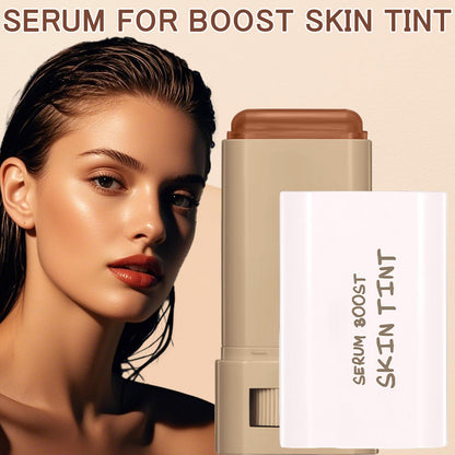 Texture shot of the TIRDET beauty balm serum boosted skin tint highlighting its silky solid formula.