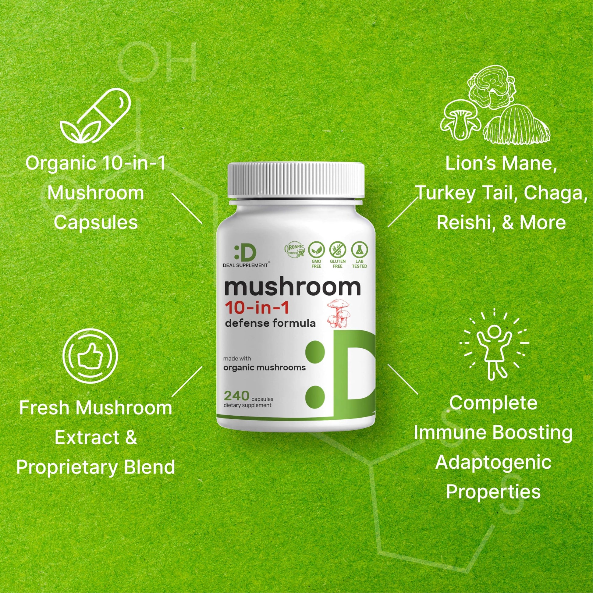 Authentic USA imported Deal Supplement Lion's Mane and Cordyceps blend capsules for energy