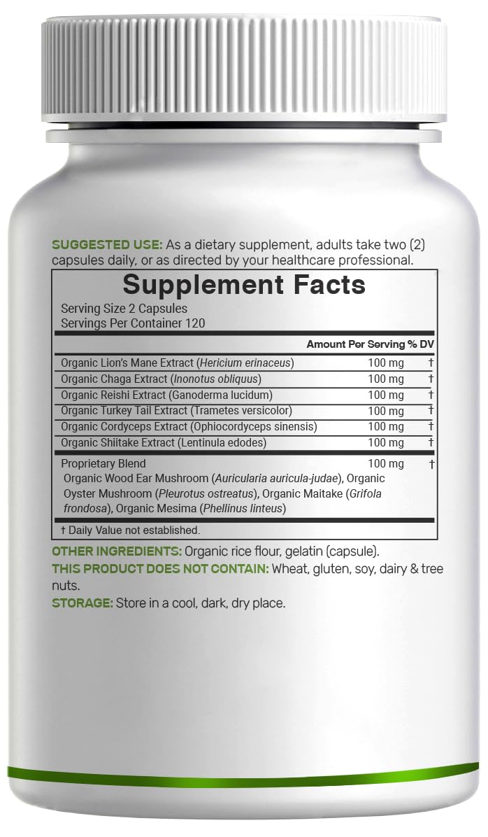 Third-party lab tested and non-GMO seals on Deal Supplement 10 mushroom complex bottle