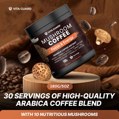 Vita Guard premium USA imported mushroom coffee packaging closeup