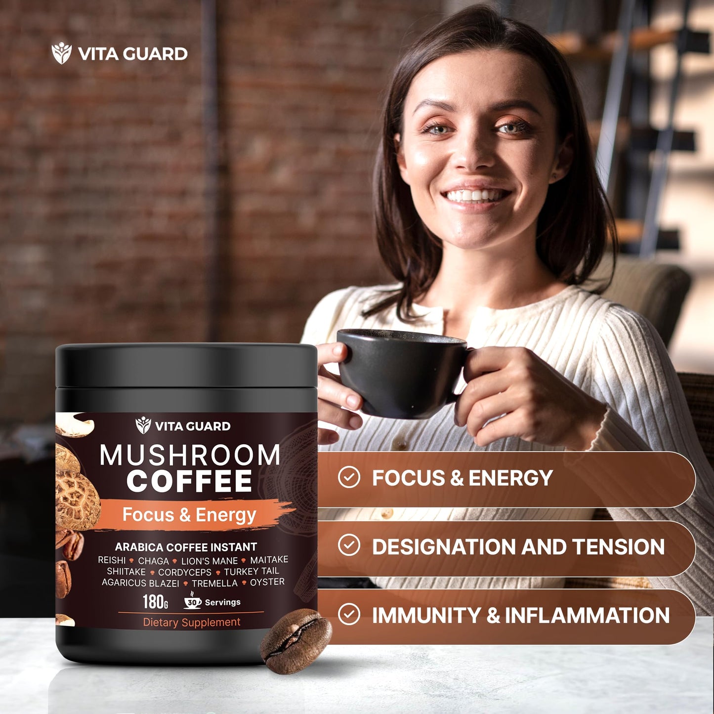 Vita Guard healthy vegan coffee alternative with Lion's Mane and Reishi