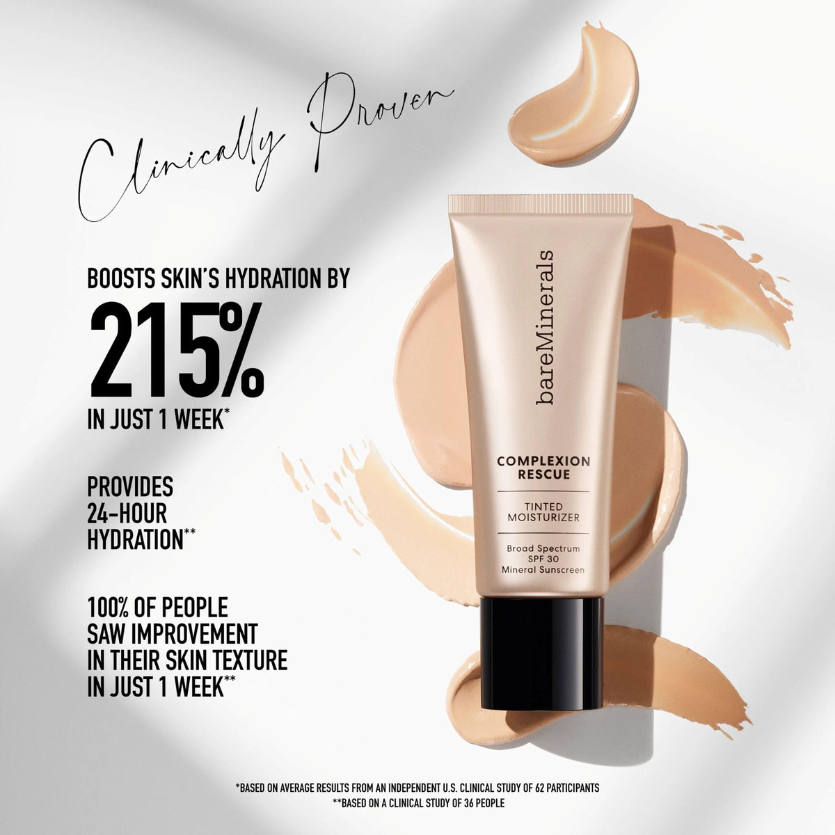 BareMinerals Complexion Rescue gel cream texture swatch on skin