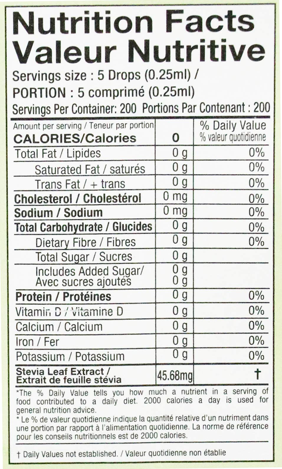 Back label view of the 50ml keto friendly sugar substitute highlighting ingredient information.