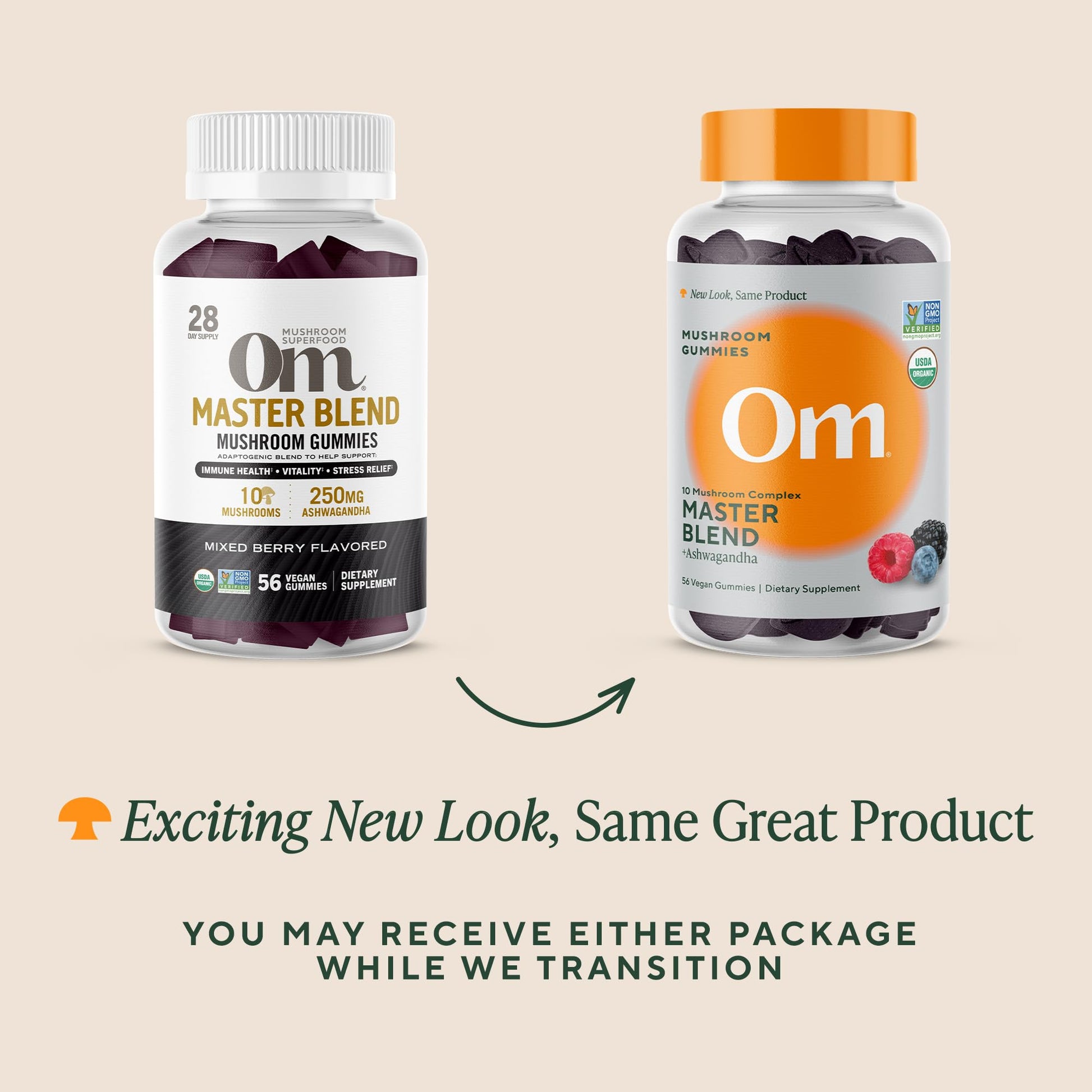 Om Mushroom 10 mushroom complex and adaptogen blend vegan gummies container