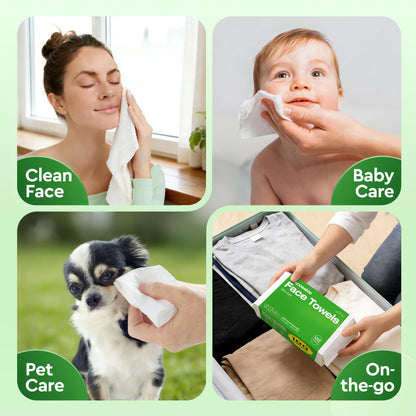 Travel-friendly packaging of Elvira 100 count face towels