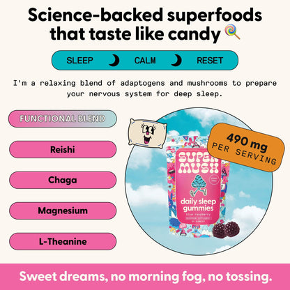 SuperMush Daily Sleep Mushroom Gummies side view sugar free vegan sleep aid