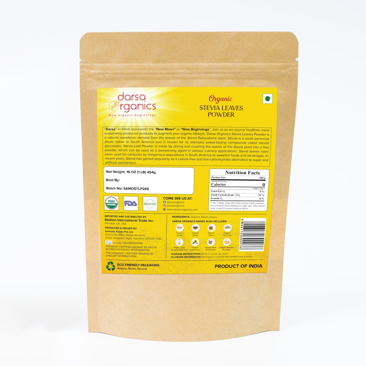 Organic stevia leaf powder zero calorie sugar substitute for diabetes management