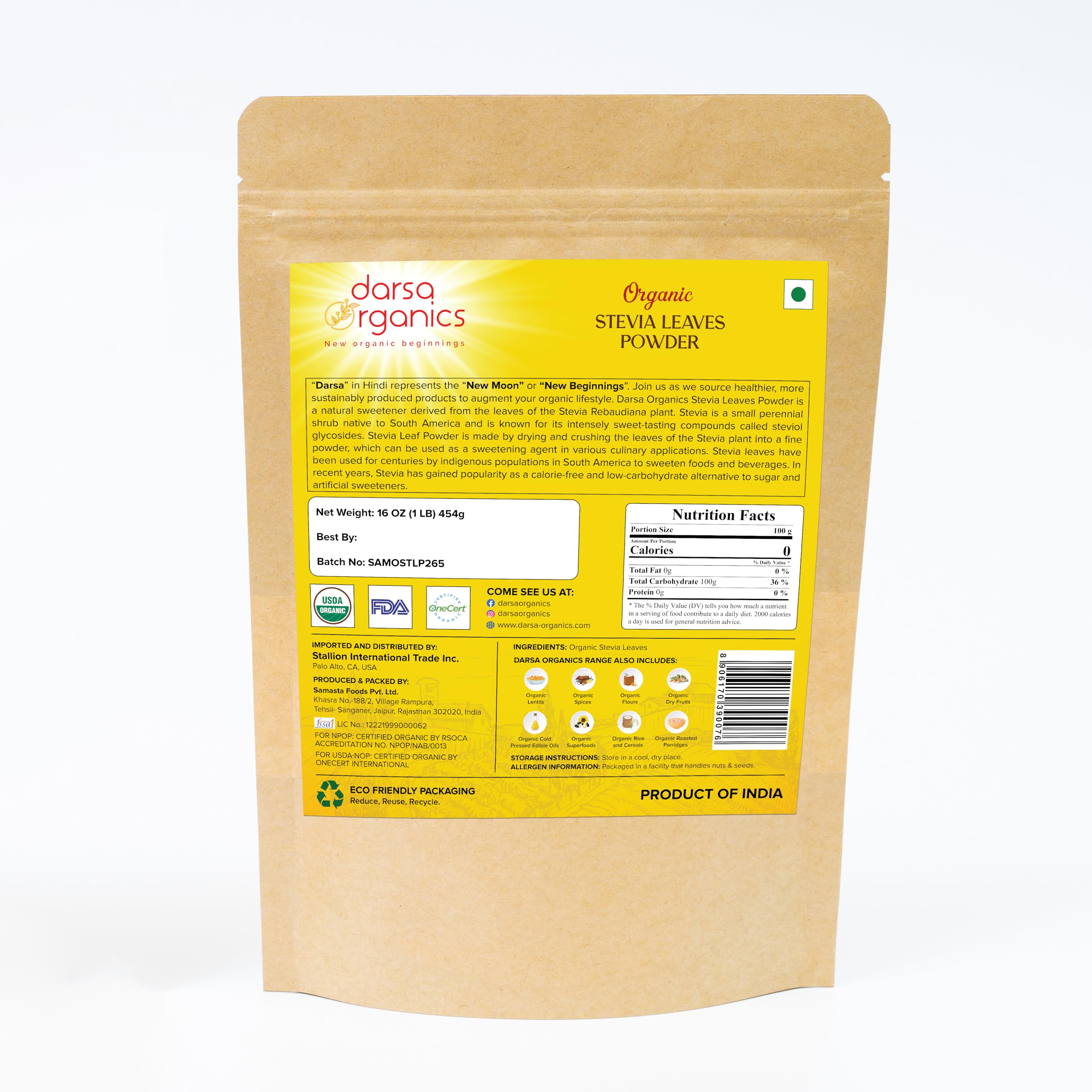 Organic stevia leaf powder zero calorie sugar substitute for diabetes management