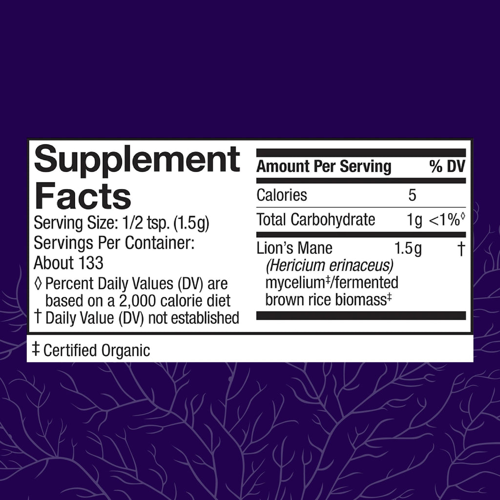 Host Defense brain health mushroom powder container top angle view
