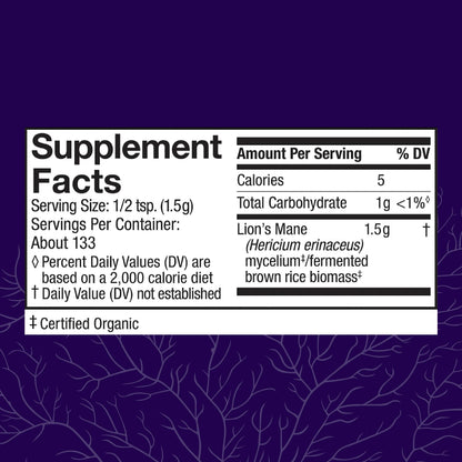 Host Defense brain health mushroom powder container top angle view