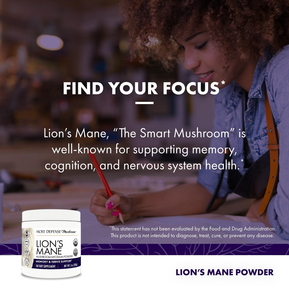 USA imported Host Defense Lion's Mane 7 Ounce powder container