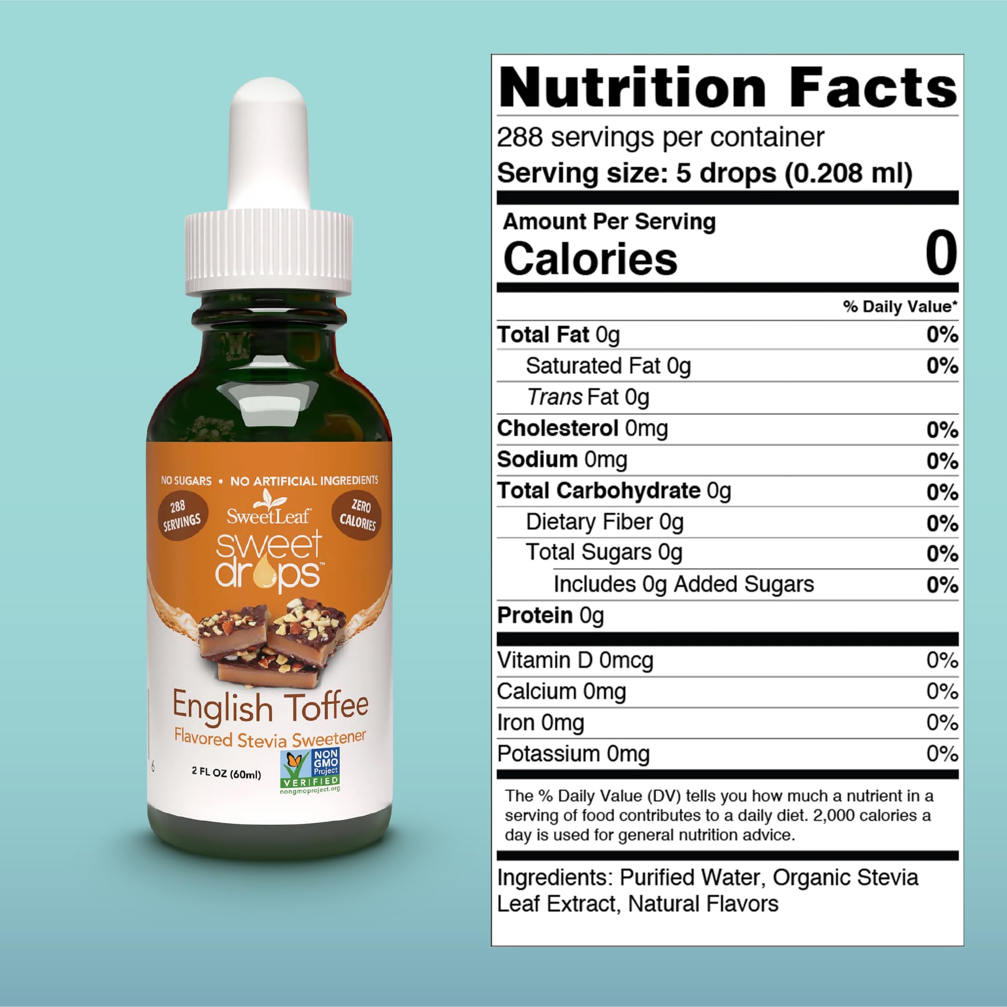 SweetLeaf sugar free English toffee liquid sweetener dropper bottles for coffee