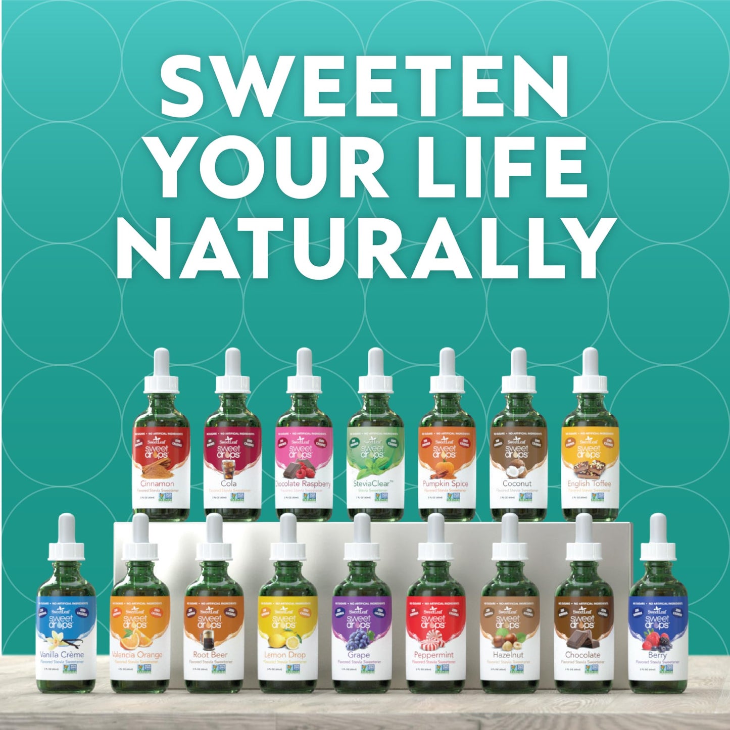 Zero calorie liquid stevia drops by SweetLeaf showing ingredient label facts