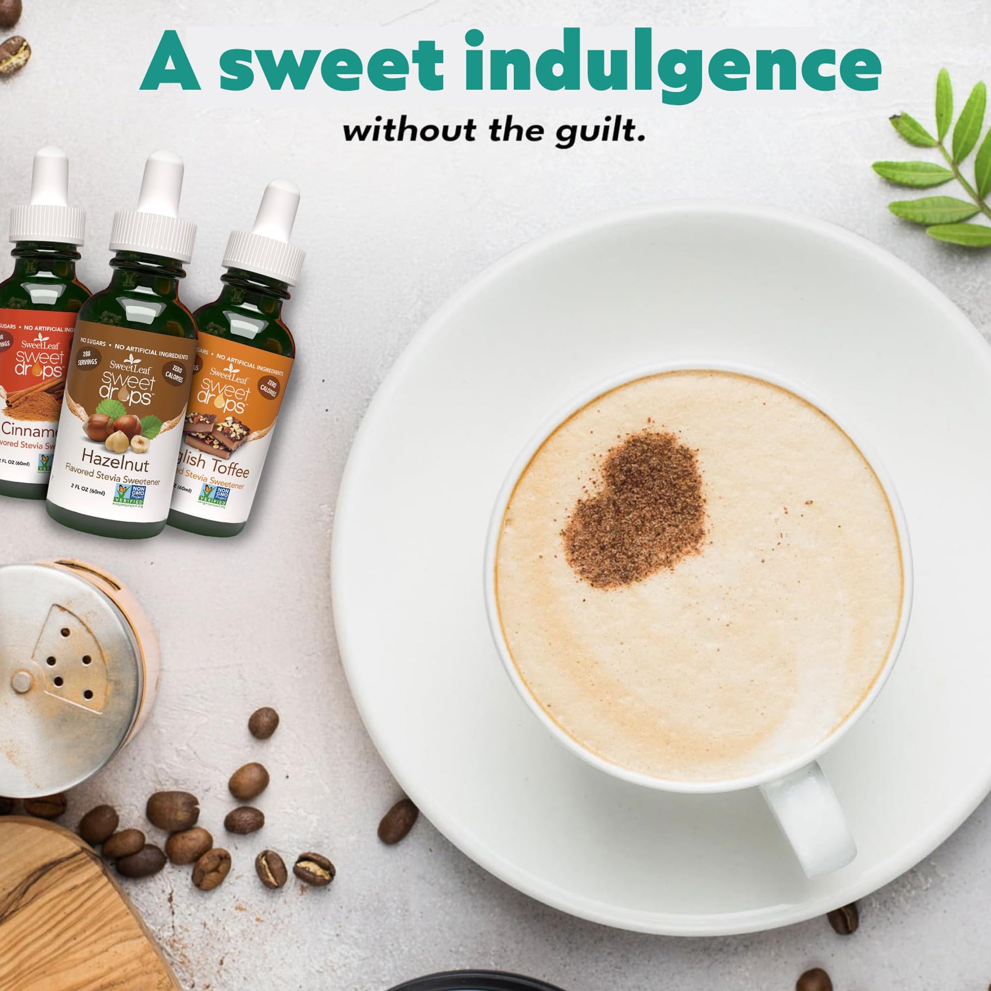 Sweet Leaf natural non GMO liquid stevia sweetener bottle for sugar free diet