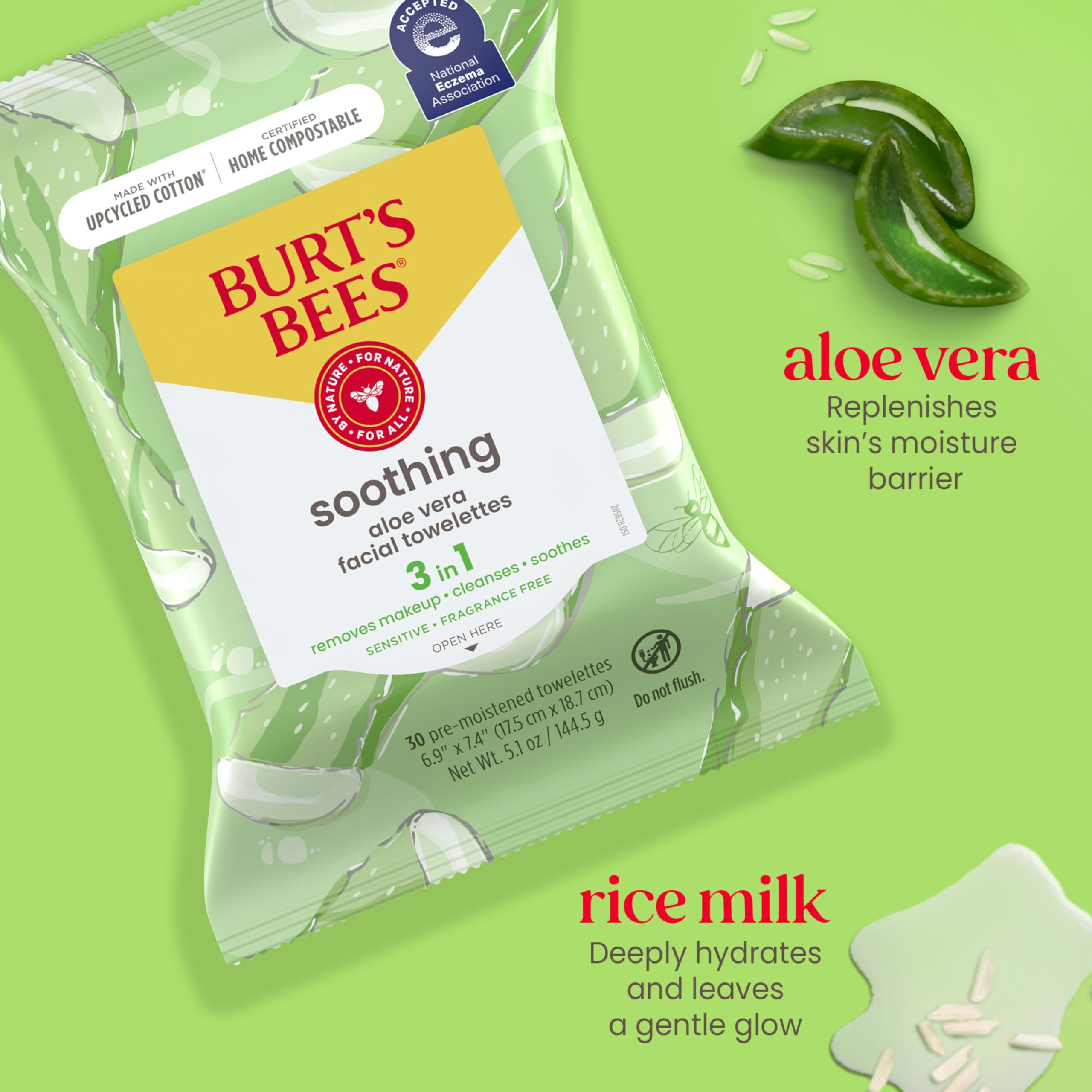 Burt's Bees soothing fragrance-free facial towelettes resealable pack opening side profile