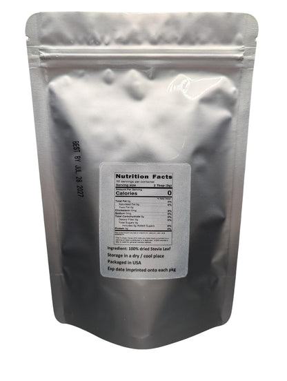 Nature Tea Stevia Leaf 4 Ounce bag showcasing organic loose cut leaves inside.