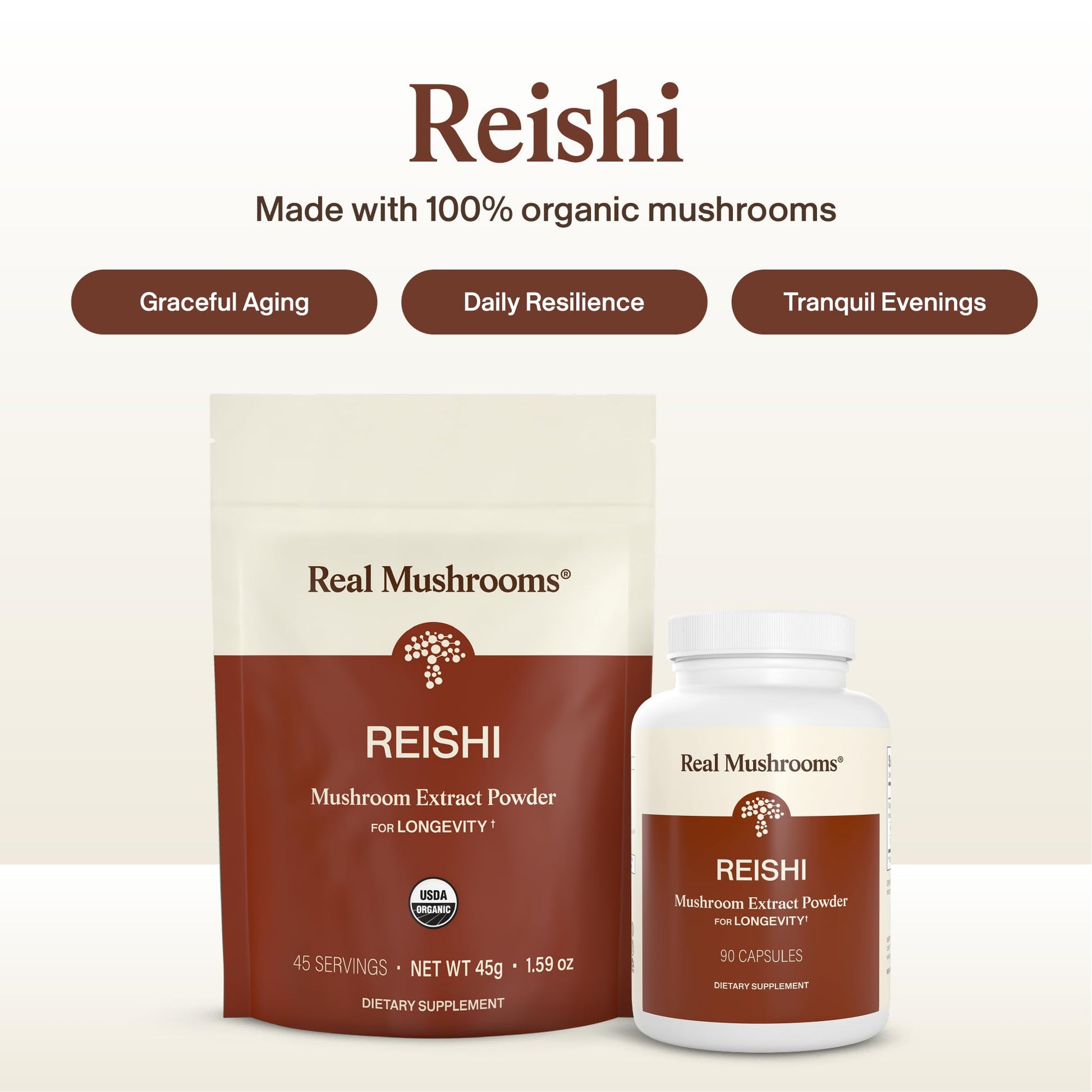 Real Mushrooms Ganoderma lucidum organic mushroom extract capsule close up view