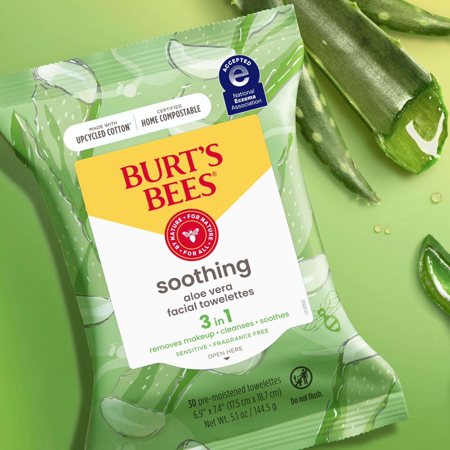 Burt's Bees hypoallergenic facial wipes showing the national eczema association seal