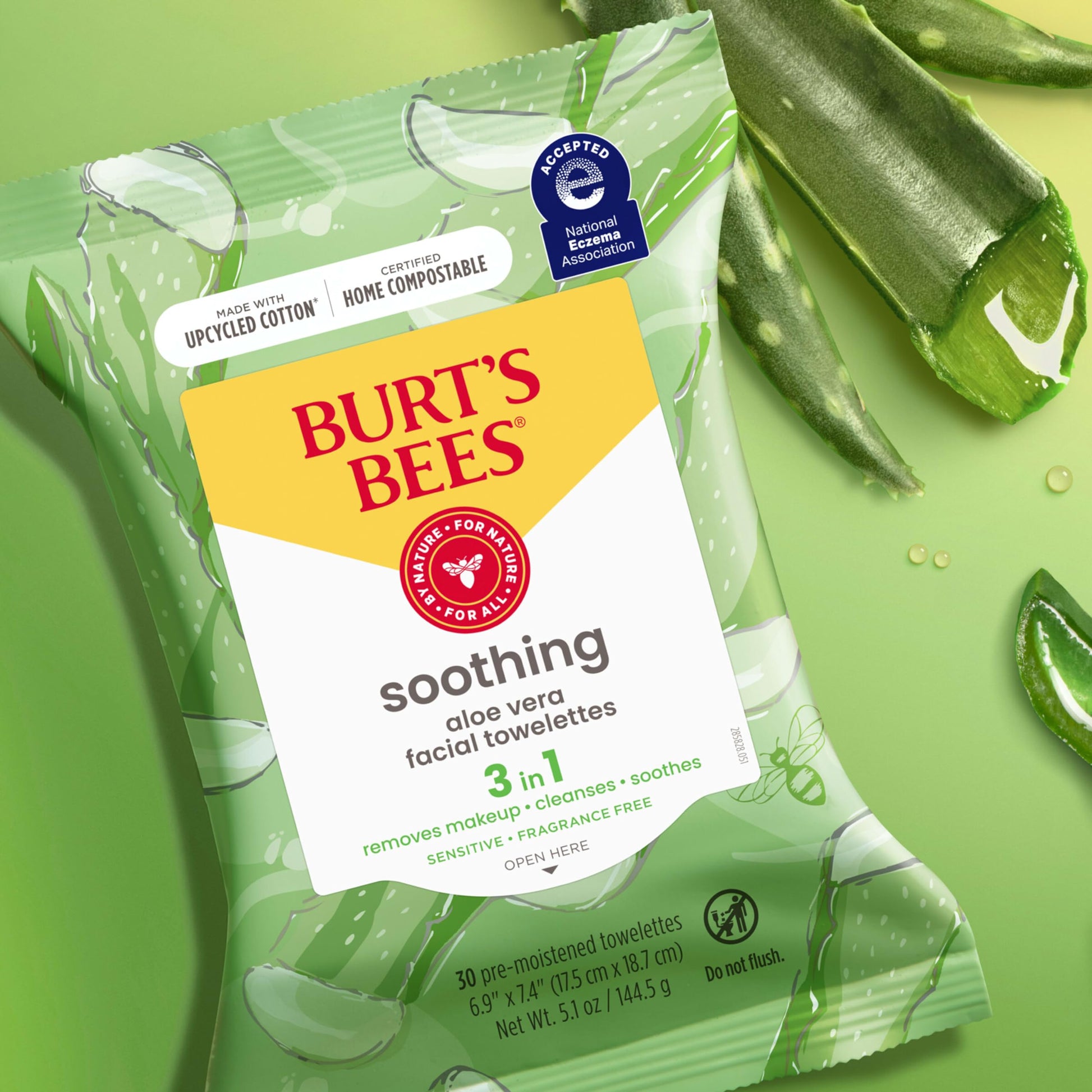 Burt's Bees hypoallergenic facial wipes showing the national eczema association seal