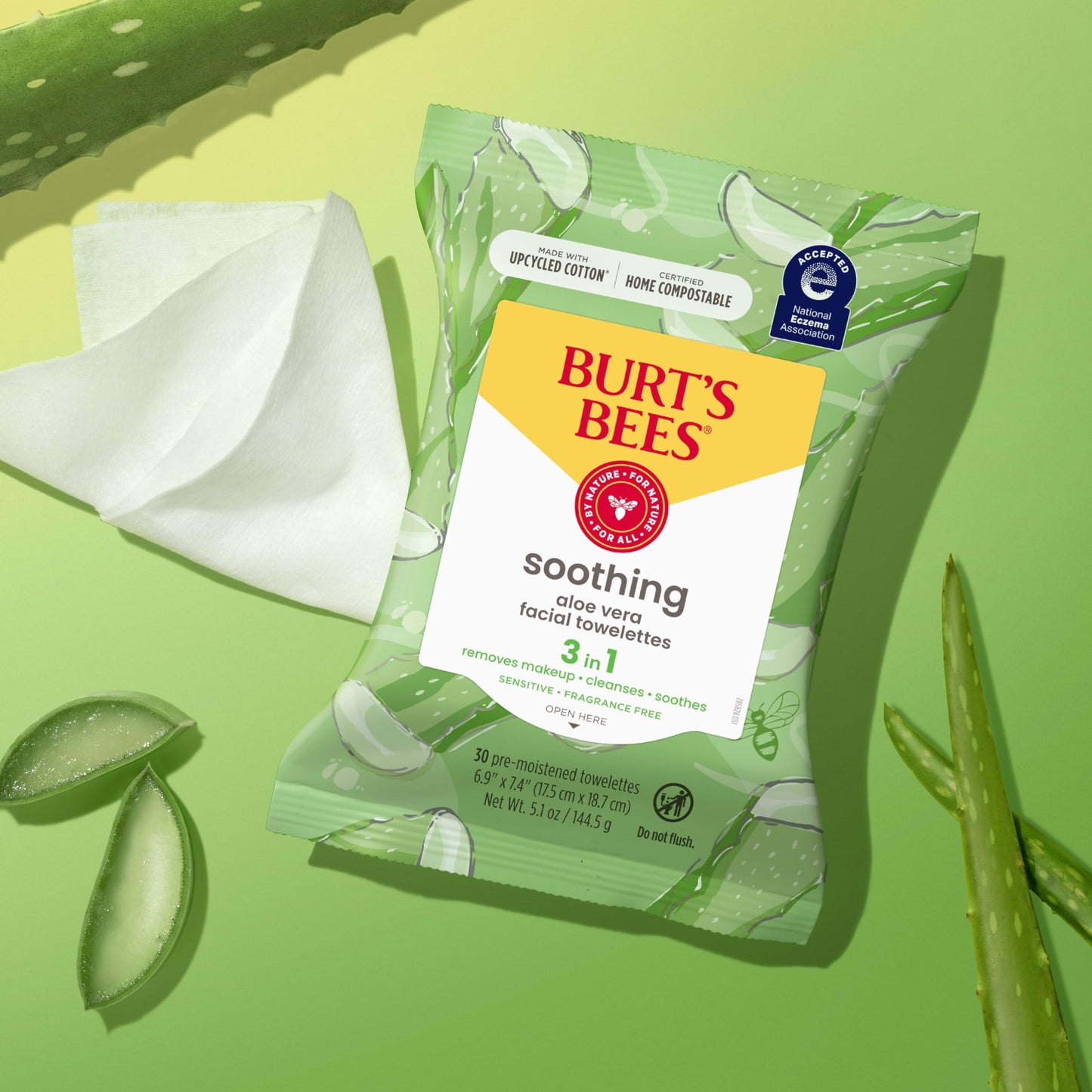 Burt's Bees natural origin plant based cleansing cloths stack demonstration