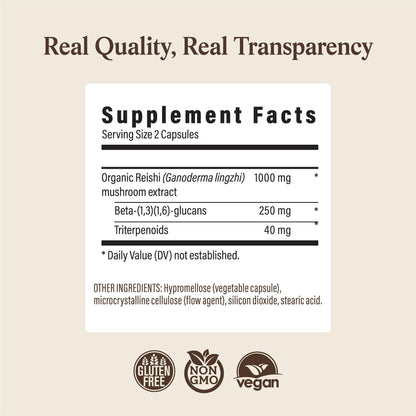 Real Mushrooms pure fruiting body mushroom capsules non GMO verified lab report