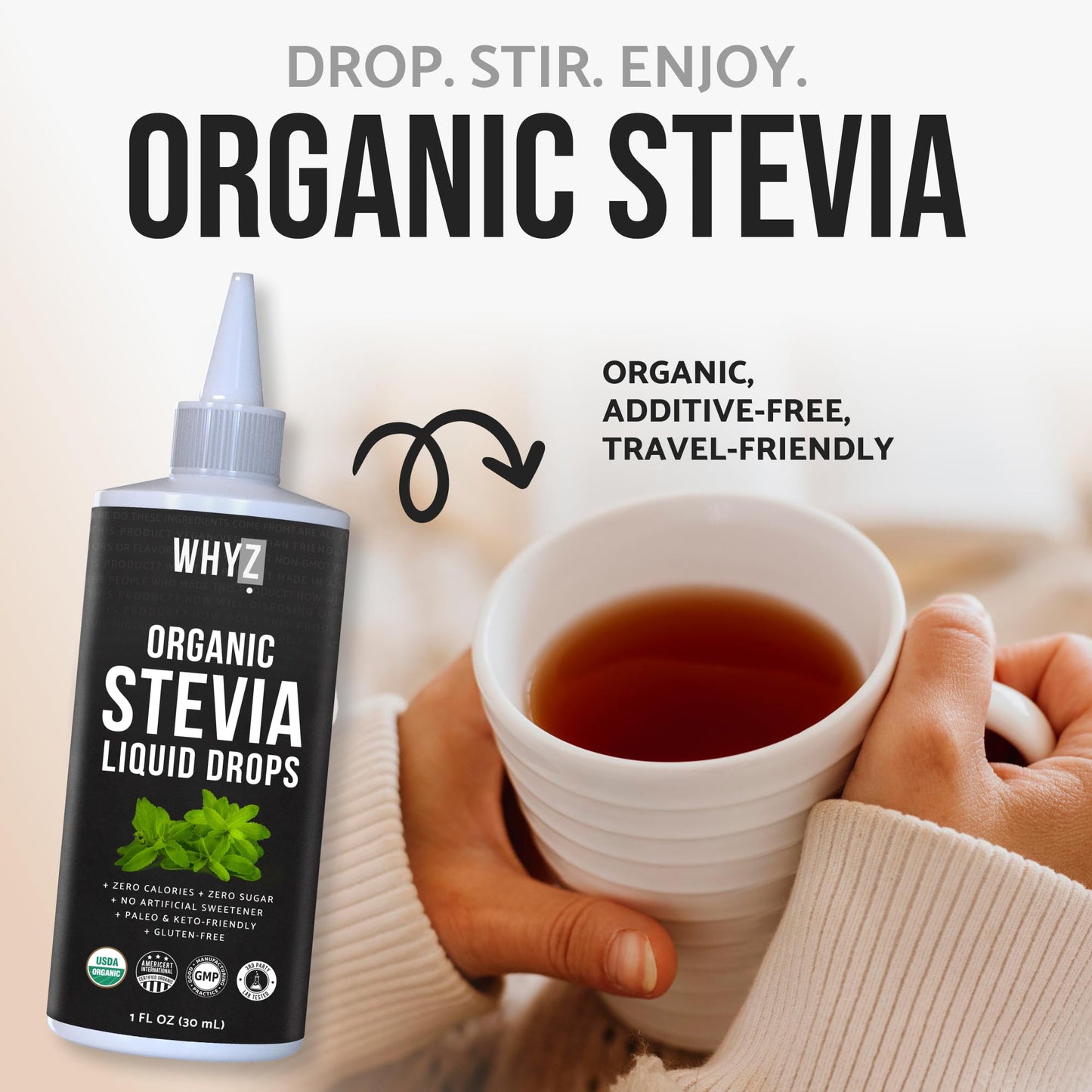 USDA certified organic stevia liquid drops travel sized bottle size comparison