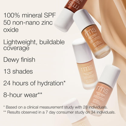 Reef safe non-nano zinc oxide physical sunscreen foundation by RMS Beauty applied on the back of a hand.