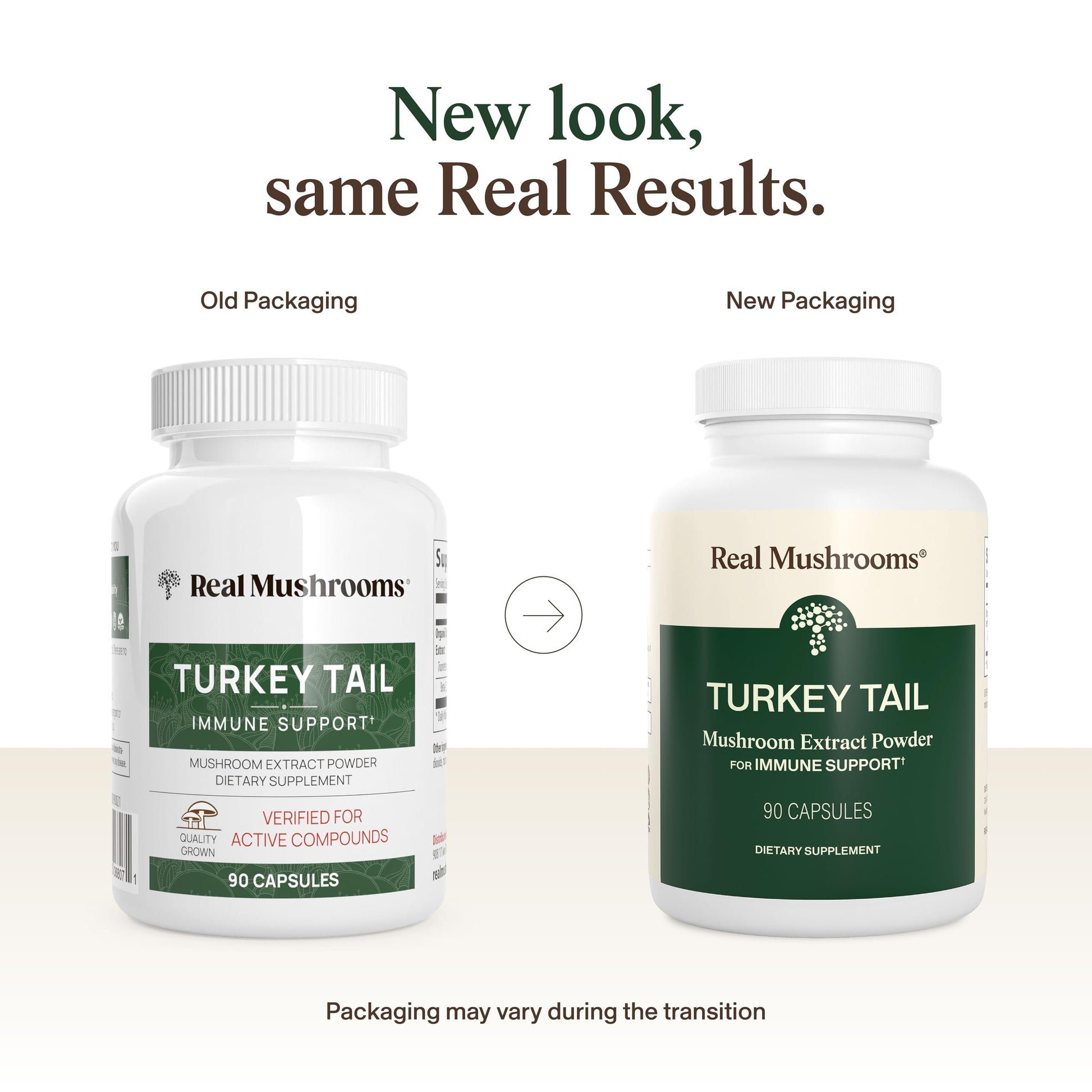 Real Mushrooms Turkey Tail supplement bottle showing ninety vegan capsules info