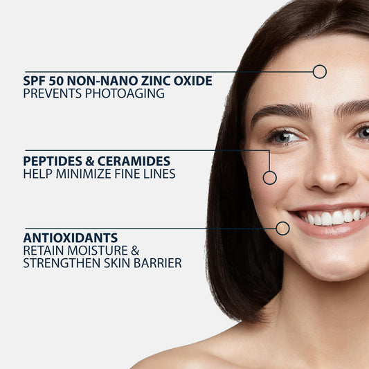 NAELI Tinted Mineral Sunscreen for face with zinc oxide texture swatch showing the universal medium tint.