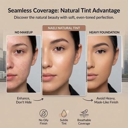 NAELI hydrating face moisturizer bottle next to fresh ingredients showcasing its anti aging benefits.