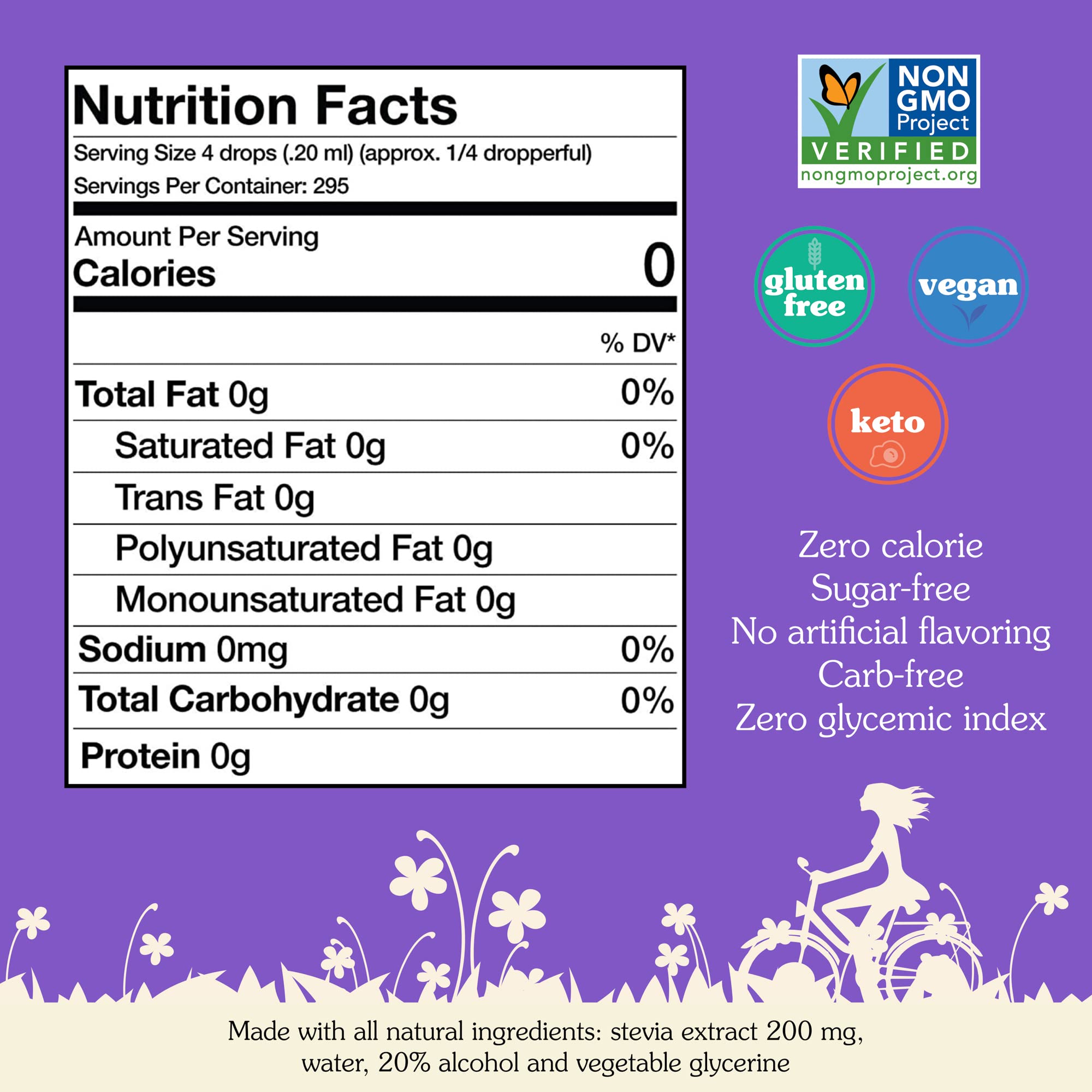 NuNaturals plant based sweetener supplement label details showing nutritional facts.