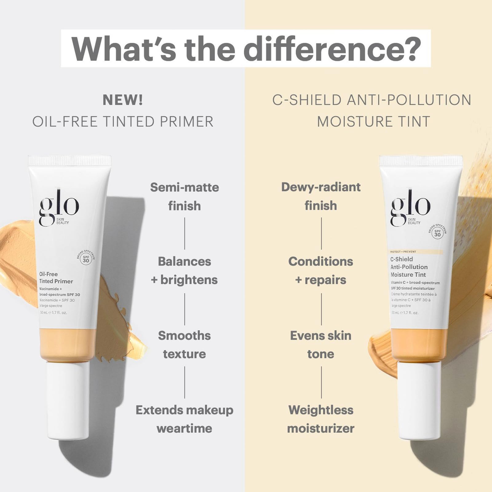 Glo Skin Beauty broad spectrum sunscreen and antioxidant tinted cream application swatch.