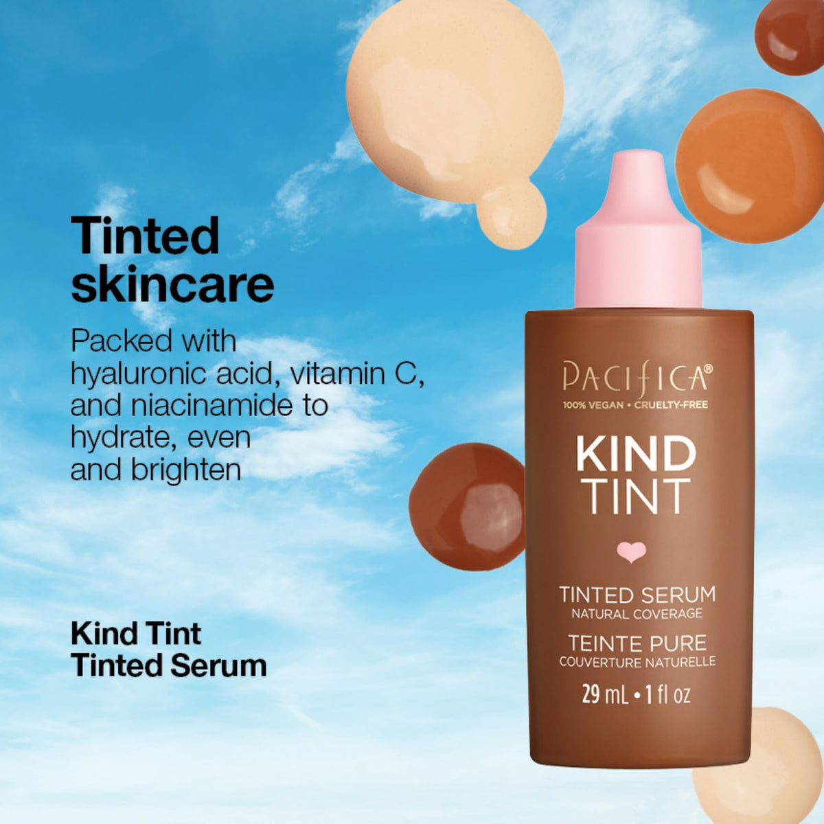 Pacifica tinted serum applied on skin for dewy finish