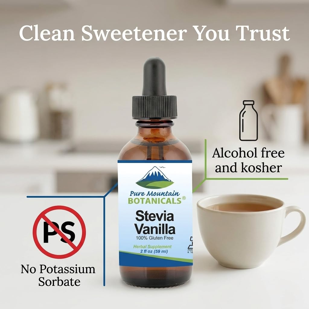 Alcohol free vanilla liquid stevia sweetener bottle with dropper mechanism extracted