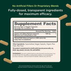 Organic full spectrum mushroom supplement facts panel showing 1200mg serving size