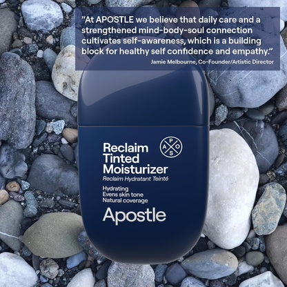 APOSTLE matte finish grooming product for evening skin tone and covering redness.