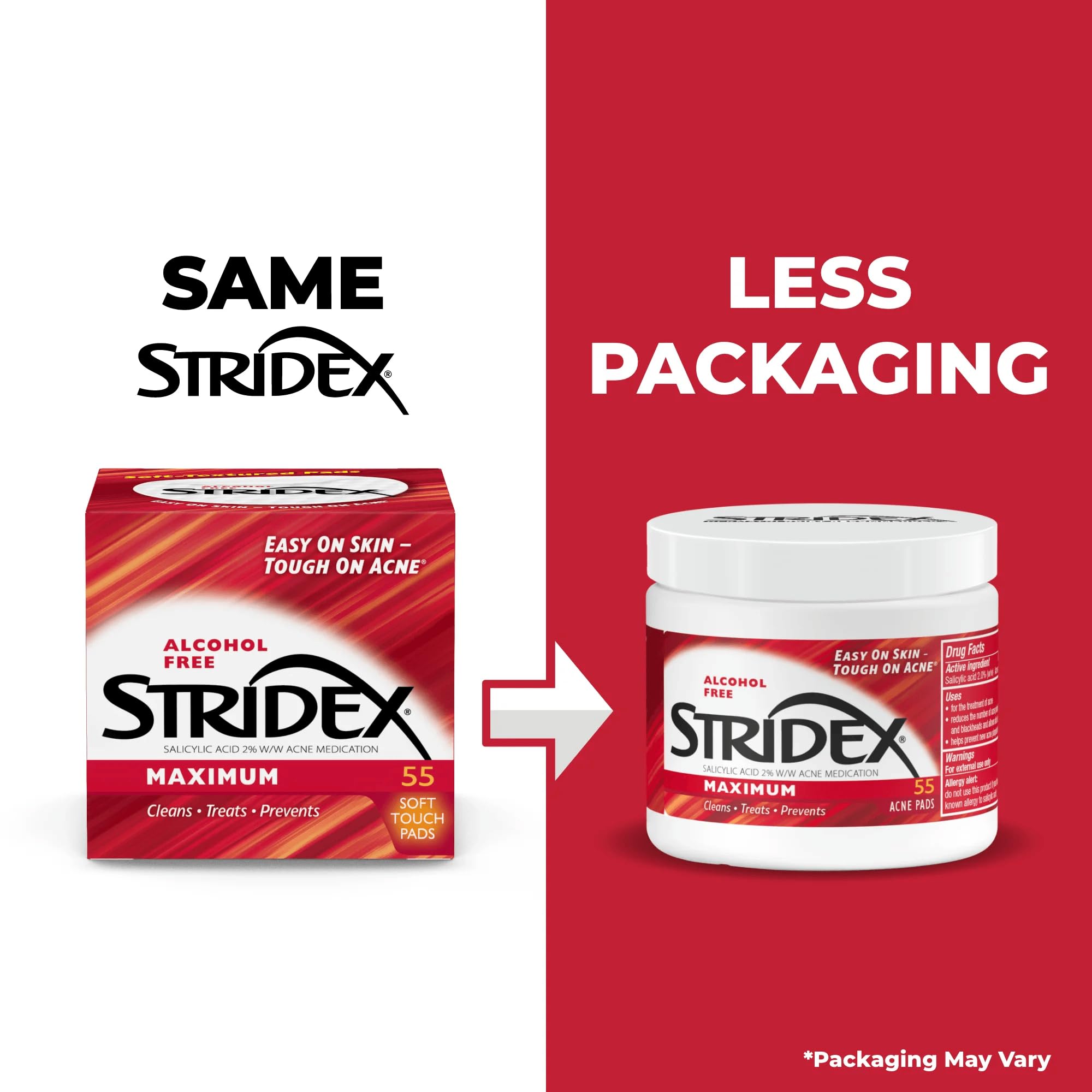 Stridex acne pads jar showing 2% salicylic acid label