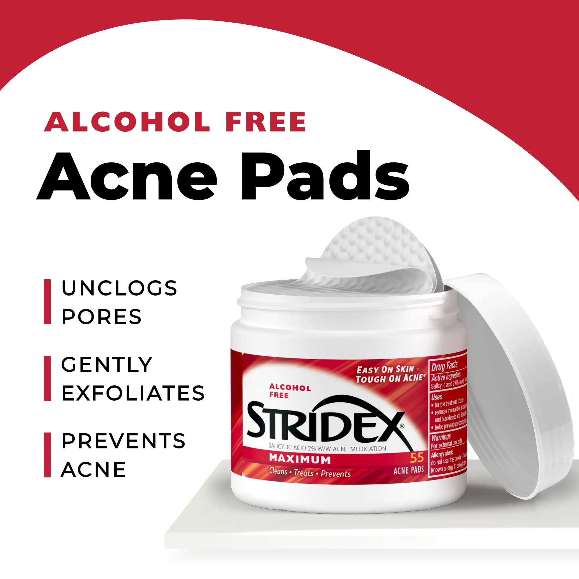 Top view of Stridex acne treatment pads lid and branding