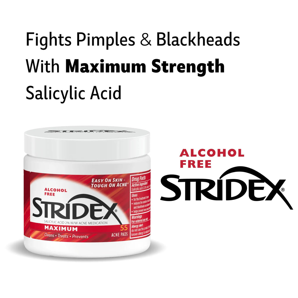 Stridex medicated facial cleansing wipes in retail box packaging