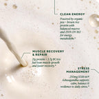 Organic ten mushroom master blend graphic on the back of vanilla protein pouch.
