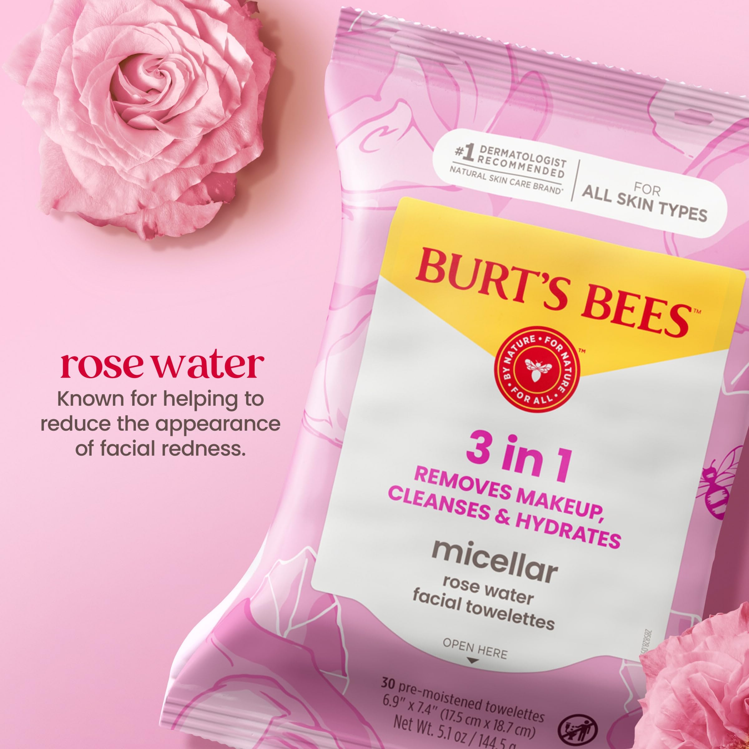 Authentic USA imported Burt's Bees rose water face wipes bundle pack close up shot