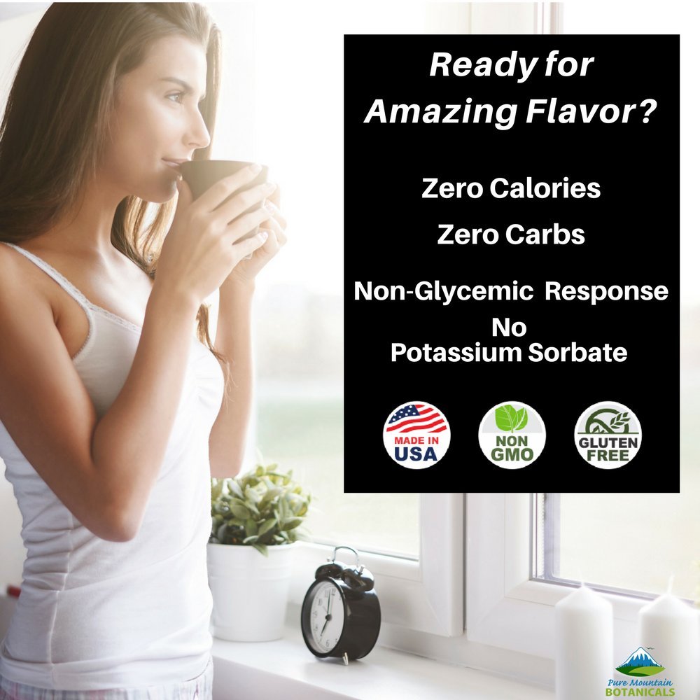 Pure Mountain Botanicals alcohol free liquid sweetener ingredient list view